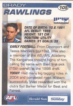 2005 Select Herald Sun AFL #105 Brady Rawlings Back